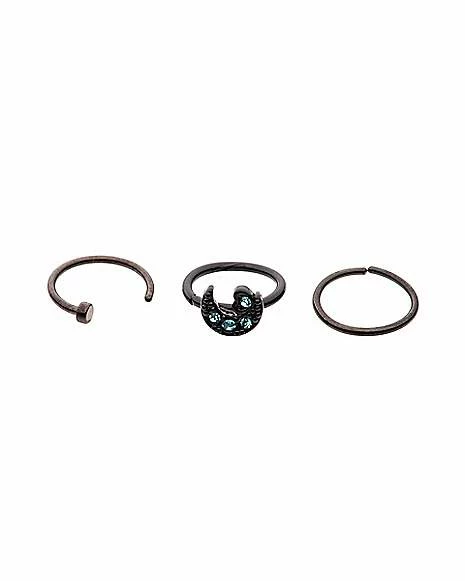 Wholesale π€© Multi-Pack CZ Black Moon Hoop Nose Rings 3 Pack - 20 Gauge 𧨠3 Wholesale π€© Multi-Pack CZ Black Moon Hoop Nose Rings 3 Pack - 20 Gauge π§¨