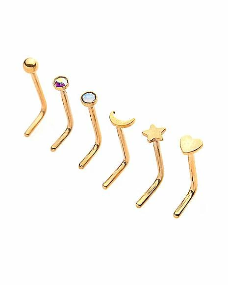 Brand new β Multi-Pack CZ Gold Plated Moon Star and Heart L-Bend Nose Rings 6 Pack - 20 Gauge π 4 Brand new β Multi-Pack CZ Gold Plated Moon Star and Heart L-Bend Nose Rings 6 Pack - 20 Gauge π - Image 2