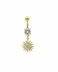 Top 10 👏 Prong CZ Goldplated Sun Dangle Belly Ring - 14 Gauge 🧨