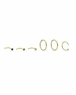Outlet 👏 Multi-Pack CZ Goldplated L-Bend Nose Rings and Hoop Nose Rings 6 Pack - 20 Gauge 🔔