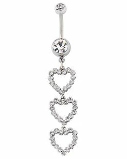 Wholesale ✔️ CZ Cluster Cut Out Hearts Dangle Belly Ring - 14 Gauge 🎁