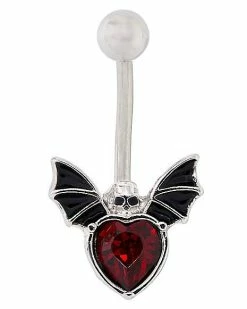 Top 10 🛒 Red CZ Bat Heart Belly Ring - 14 Gauge 👍