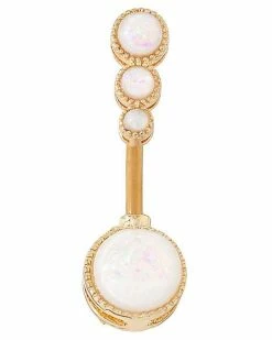 Best Pirce 🔥 White Opal-Effect Goldplated Belly Ring - 14 Gauge ⌛