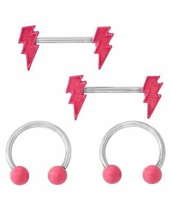 Coupon ❤️ Multi-Pack Glow in the Dark Lightning Bolt Horseshoe Rings and Nipple Barbells 2 Pair - 14 Gauge ✔️