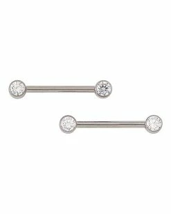 New 🛒 CZ Titanium Clear Nipple Barbells - 14 Gauge 👏