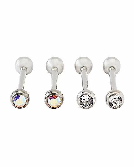 Hot Sale β Multi-Pack CZ Silvertone Barbells 4 Pack - 14 Gauge π 3 Hot Sale β Multi-Pack CZ Silvertone Barbells 4 Pack - 14 Gauge π