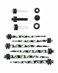 Wholesale 🔥 Multi-Pack Black and White Skull Tapers and Plugs - 6 Pair ❤️