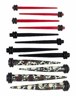 Budget 🤩 Multi-Pack Skull and Rose Tapers 6 Pair - 14-4 Gauge ❤️