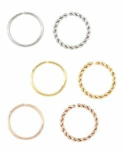 Cheap 🤩 Multi-Pack Silvertone Goldtone and Rose Goldtone Seamless Hoop Nose Rings 6 Pack - 20 Gauge ⭐