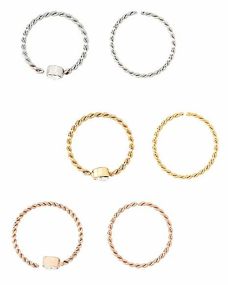 Coupon β¨ Multi-Pack CZ Silvertone Goldtone and Rose Goldtone Twist Seamless Hoop Nose Rings 6 Pack - 20 Gauge π 4 Coupon β¨ Multi-Pack CZ Silvertone Goldtone and Rose Goldtone Twist Seamless Hoop Nose Rings 6 Pack - 20 Gauge π - Image 2