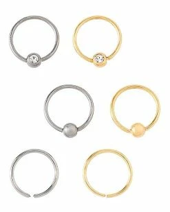 Best Sale ⭐ Multi-Pack Titanium Silvertone and Goldtone Seamless Hoop Nose Rings 6 Pack - 20 Gauge 🌟