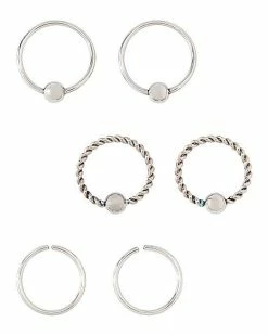 Best Sale 🔥 Multi-Pack Titanium Silvertone Seamless Hoop Nose Rings 6 Pack - 20 Gauge 🛒