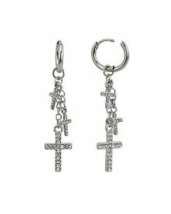 New ⌛ CZ Triple Cross Dangle Huggie Hoop Earrings - 18 Gauge 🎁