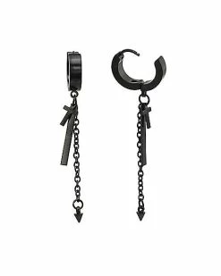 Discount ❤️ Black Cross Arrowhead Huggie Dangle Earrings - 18 Gauge 👍