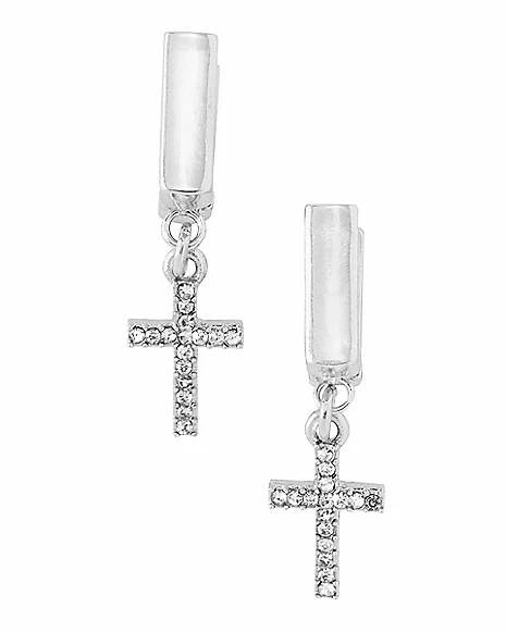 New π CZ Cross Huggie Dangle Earrings - 18 Gauge π 3 New π CZ Cross Huggie Dangle Earrings - 18 Gauge π