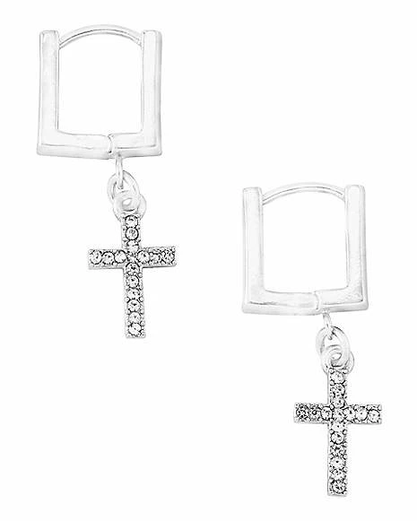 New π CZ Cross Huggie Dangle Earrings - 18 Gauge π 4 New π CZ Cross Huggie Dangle Earrings - 18 Gauge π - Image 2