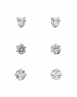 Discount 😍 Square and Heart CZ Titanium Stud Earrings 3 Pair - 20 Gauge 🧨