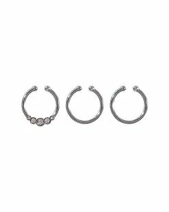Best deal 💯 Multi-Pack Silvertone Clear Gem Fake Septum Rings - 3 Pack 🔔