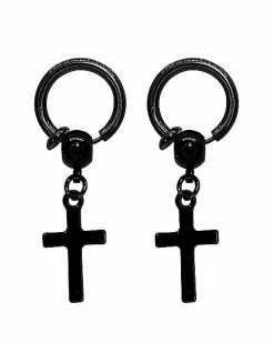 Best reviews of 😀 Black Cross Dangle Fake Hoop Earrings 👍