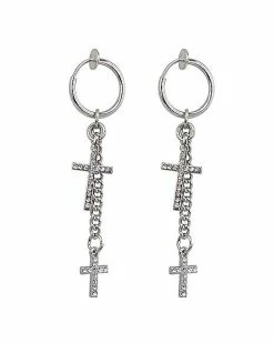 Brand new ✔️ CZ Cross Chain Dangle Fake Hoop Earrings 😀