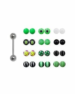Promo 🔔 Barbell with Green Striped Extra Balls - 14 Gauge ⭐