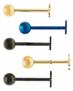 Coupon ✔️ Multi-Pack Goldplated Black and Blue Star and Heart Labret Lip Rings 5 Pack - 14 Gauge 😍