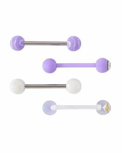 Hot Sale 👏 Multi-Pack CZ Purple and White Barbells 4 Pack - 14 Gauge 🌟