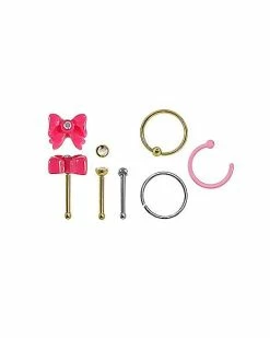 Coupon ❤️ Multi-Pack CZ Bow Hoop Nose Rings and Bone Nose Rings 6 Pack - 20 Gauge 🤩
