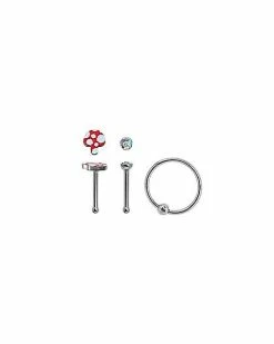 Promo 🧨 Multi-Pack CZ Mushroom Hoop Nose Ring and Bone Nose Rings 3 Pack - 20 Gauge 👏