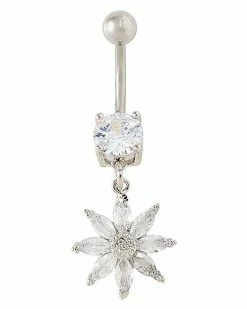 Top 10 😀 CZ Flower Dangle Belly Ring - 14 Gauge 💯