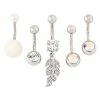 Cheapest 👍 Multi-Pack CZ Pearl Feather Dangle Belly Rings 5 Pack - 14 Gauge 🤩 -Playboy Shop 03907045 a