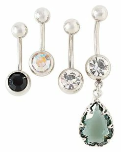 Coupon ❤️ Multi-Pack CZ Stone Dangle Belly Rings 4 Pack - 14 Gauge 🤩