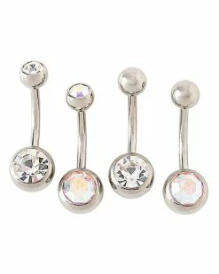Best deal ✨ Multi-Pack CZ Silvertone Belly Rings 4 Pack - 14 Gauge 🥰