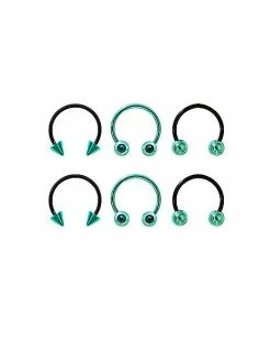 Deals ⌛ Multi-Pack Teal CZ Horseshoe Rings 3 Pair - 16 Gauge 😀 -Playboy Shop 03907169