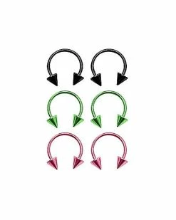 Hot Sale 🔥 Multi-Pack Colored Spiked Horseshoe Rings 3 Pair - 16 Gauge 🛒 -Playboy Shop 03907177