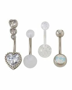 Top 10 😍 Multi-Pack CZ and Opal-Effect Heart Belly Rings 4 Pack - 14 Gauge ⭐