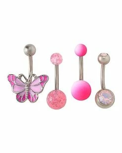 Best Pirce ⭐ Multi-Pack CZ and Opal-Effect Butterfly Belly Rings 4 Pack - 14 Gauge 👍