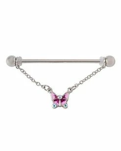Best Pirce 👍 CZ Butterfly Chain Dangle Industrial Barbell - 14 Gauge 🔥