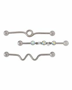 Hot Sale ⭐ Multi-Pack CZ Twist and Coil Industrial Barbells 3 Pack - 14 Gauge 👍