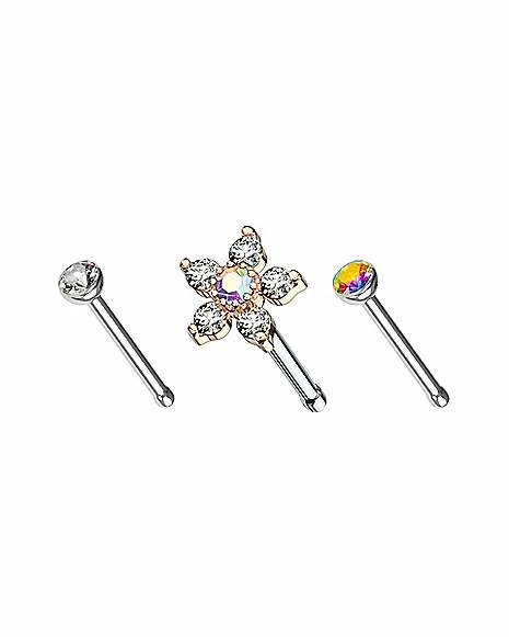 Flash Sale π Multi-Pack CZ Flower Bone Nose Rings 3 Pack - 20 Gauge β 4 Flash Sale π Multi-Pack CZ Flower Bone Nose Rings 3 Pack - 20 Gauge β - Image 2