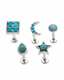 Coupon β Multi-Pack Blue CZ Moon and Star Labret Lip Rings 5 Pack - 16 Gauge π