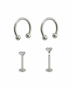 Coupon 🥰 Multi-Pack CZ Horseshoe Rings and Labret Lip Rings 4 Pack - 16 Gauge 👍 -Playboy Shop 03912508 b