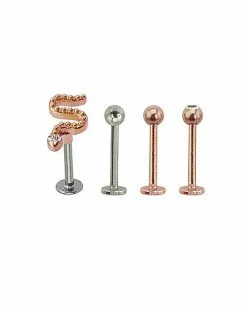 Best Pirce 🔔 Multi-Pack CZ Rose Goldtone Snake Labret Lip Rings 4 Pack - 16 Gauge 🧨 -Playboy Shop 03912524 b