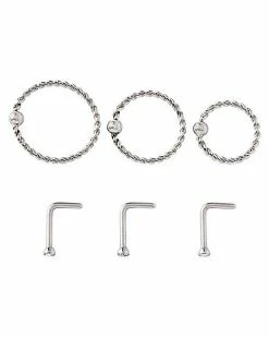 Discount ✨ Multi-Pack CZ Twist Hoops and L-Bend Nose Rings 6 Pack - 18 Gauge 🧨