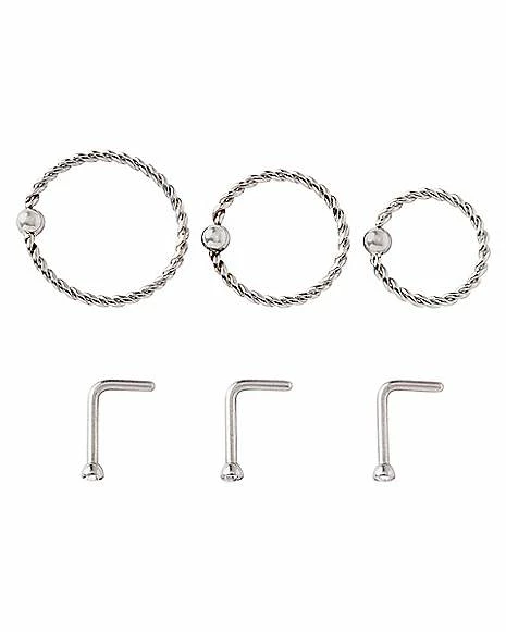 Discount β¨ Multi-Pack CZ Twist Hoops and L-Bend Nose Rings 6 Pack - 18 Gauge 𧨠3 Discount β¨ Multi-Pack CZ Twist Hoops and L-Bend Nose Rings 6 Pack - 18 Gauge π§¨