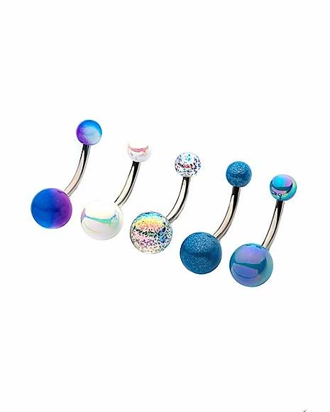 Best Sale π Multi-Pack Purple and Blue Iridescent Belly Rings 5 Pack - 14 Gauge π― 4 Best Sale π Multi-Pack Purple and Blue Iridescent Belly Rings 5 Pack - 14 Gauge π― - Image 2