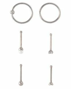 New 🛒 Multi-Pack CZ Seamless Hoops and Bone Nose Rings 6 Pack - 20 Gauge 🌟