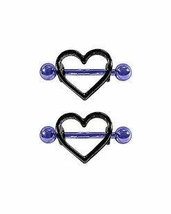 Buy 😍 Purple and Black Heart Nipple Shields - 14 Gauge ❤️