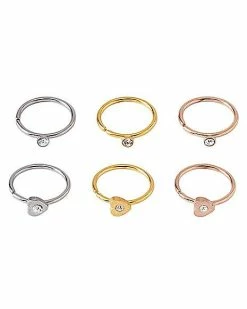 Top 10 ⌛ Multi-Pack CZ Heart Seamless Hoop Nose Rings 6 Pack - 20 Gauge ✨
