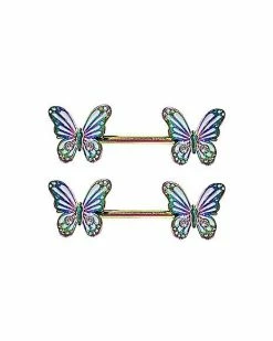 Best Sale 😀 CZ Butterfly Nipple Barbells - 14 Gauge ✨